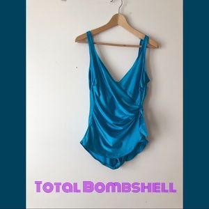 Vintage Pinup One Piece Teal Swimsuit size 10